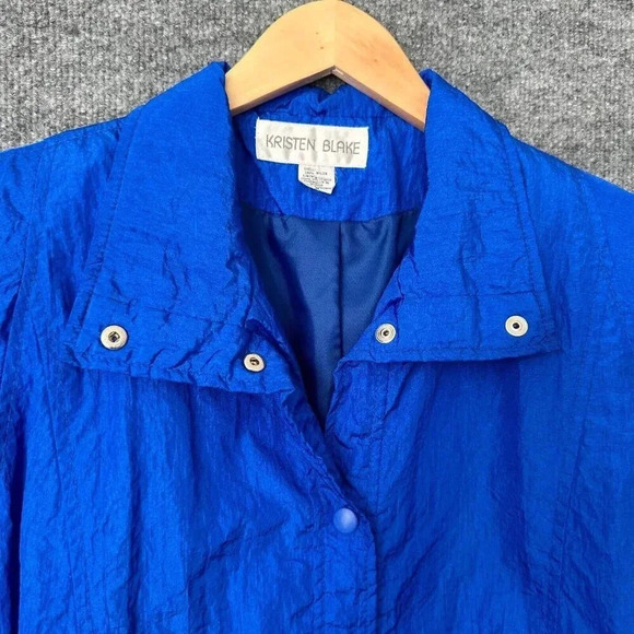 Vintage 90s Kristen Blake Windbreaker Womens M Blue Nylon Crinkle Loose Jacket - Picture 7 of 16